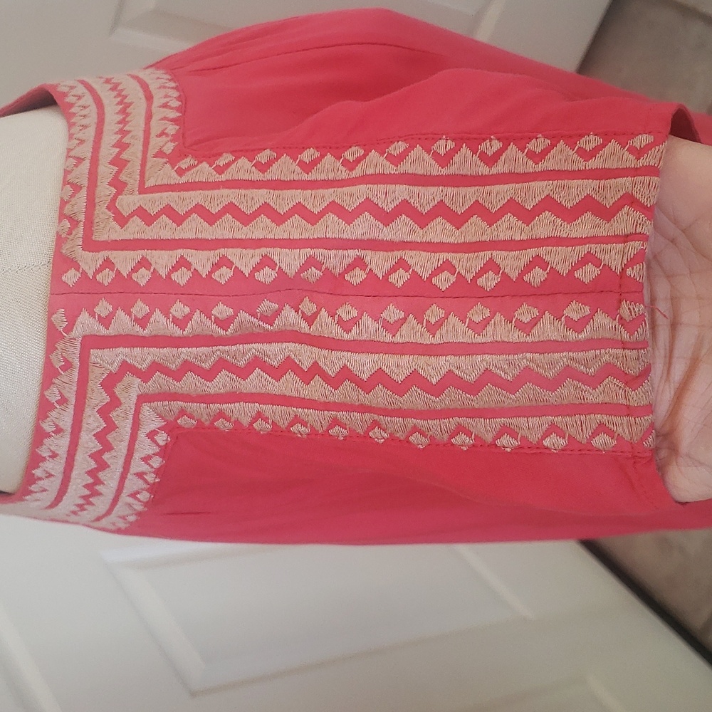 THML for Anthropologie Coral Embroidered Boho Shift Mini Dress / Tunic XS - Picture 9 of 17